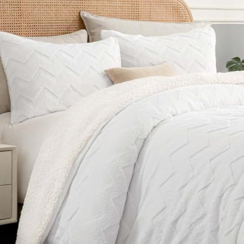 BEDELITE Fluffy Full Size Comforter Set - Super Soft Sherpa White Comforter for Full Size Bed, Luxury Warm Bedding Set for Winter, Fuzzy Bed Set 3 Pieces (1 Comforter, 2 Pillowcases) - Image 1