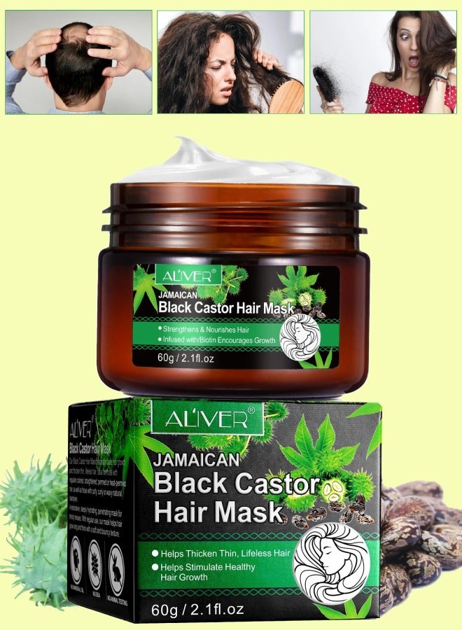 ALIVER قناع شعر الخروع الأسود الجامايكي 60 جرام قناع زيت الخروع للشعر الجاف والتالف ونمو الشعر غني بالبيوتين قناع تقوية واستعادة الشعر قناع زيت الخروع للشعر - Image 1