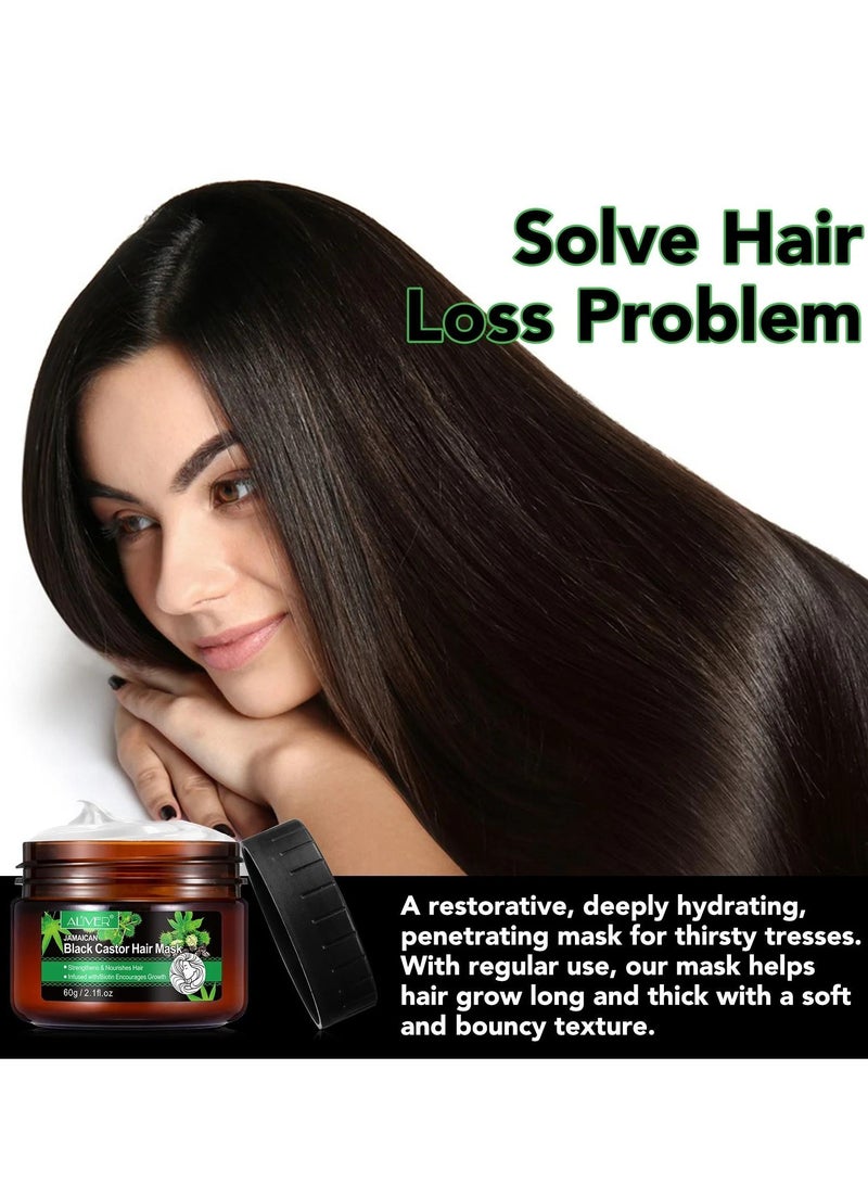 ALIVER قناع شعر الخروع الأسود الجامايكي 60 جرام قناع زيت الخروع للشعر الجاف والتالف ونمو الشعر غني بالبيوتين قناع تقوية واستعادة الشعر قناع زيت الخروع للشعر - Image 3