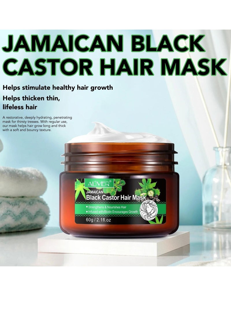 ALIVER قناع شعر الخروع الأسود الجامايكي 60 جرام قناع زيت الخروع للشعر الجاف والتالف ونمو الشعر غني بالبيوتين قناع تقوية واستعادة الشعر قناع زيت الخروع للشعر - Image 4