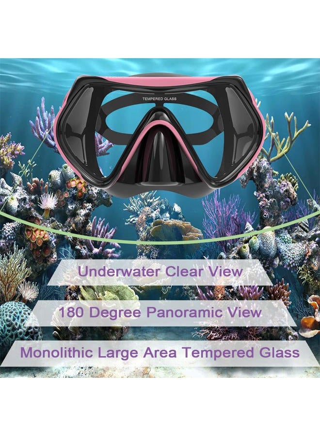 WACOOL Adults Teens Snorkeling Snorkel Diving Scuba Package Set with Anti-Fog Coated Glass Purge Valve and Anti-Splash Silicon Mouth Piece for Men Women (Black+Pink) - Image 3