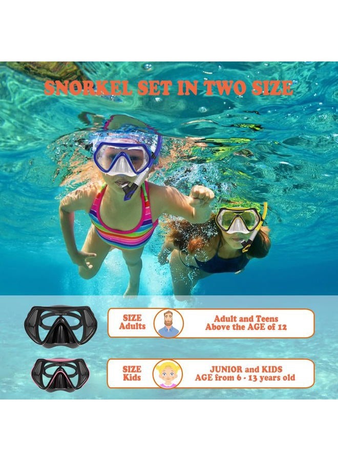 WACOOL Adults Teens Snorkeling Snorkel Diving Scuba Package Set with Anti-Fog Coated Glass Purge Valve and Anti-Splash Silicon Mouth Piece for Men Women (Black+Pink) - Image 2