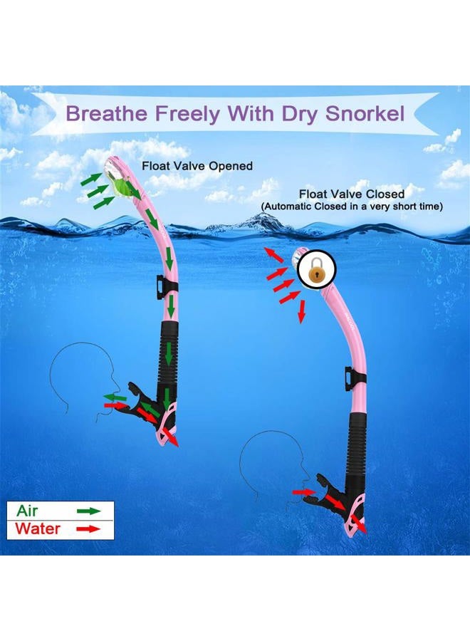WACOOL Adults Teens Snorkeling Snorkel Diving Scuba Package Set with Anti-Fog Coated Glass Purge Valve and Anti-Splash Silicon Mouth Piece for Men Women (Black+Pink) - Image 4