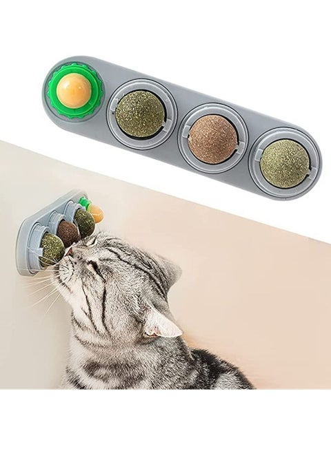 Catnip Balls 4 in 1 Pure Natural Cat Mint Leaf Rotating Interactive Cat Toys/ Cats Edible Snacks Balls for Cats Kitten Teeth Cleaning