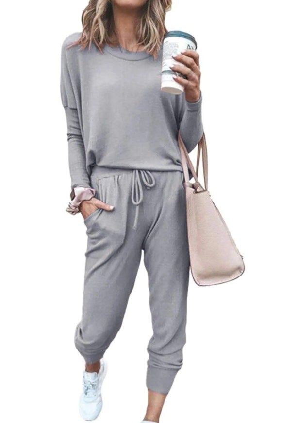 2024 Amazon Autumn New Independent European and American Cross-border Shrimp Womens Home Solid Color Casual Fashion Gray