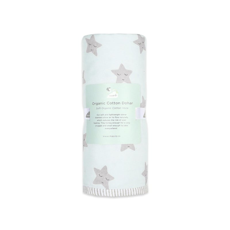 Masilo Organic Cotton Mulmul Dohar Blanket Crib/Cot- Light & Soft Summer Ac Blanket-Babies 0 to 3 Years - Star Blue - Image 4
