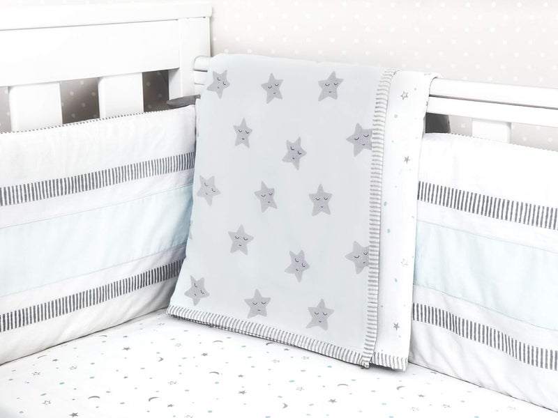 Masilo Organic Cotton Mulmul Dohar Blanket Crib/Cot- Light & Soft Summer Ac Blanket-Babies 0 to 3 Years - Star Blue - Image 1