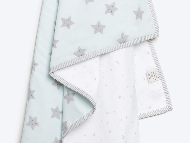 Masilo Organic Cotton Mulmul Dohar Blanket Crib/Cot- Light & Soft Summer Ac Blanket-Babies 0 to 3 Years - Star Blue - Image 2
