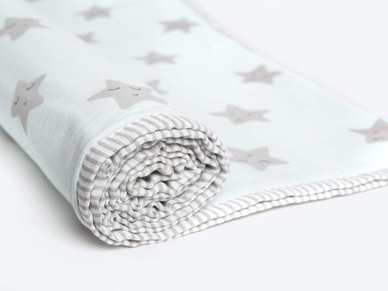 Masilo Organic Cotton Mulmul Dohar Blanket Crib/Cot- Light & Soft Summer Ac Blanket-Babies 0 to 3 Years - Star Blue - Image 3