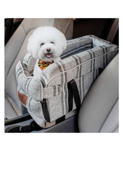Excefore Center Console Dog Car Seat, Center Console Dogs and Cats Car Seat, Portable Puppy Detachable and Washable Dog Booster Seat, Pet Car Seat for Small Dogs Up to 12 Lbs, Striped-Grey  - Image 1