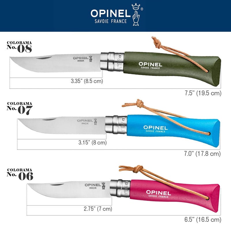 Opinel Colorama No.06 Folding Pocket Knife, Painted Wood Handles, Leather Lanyard (Strawberry) - Image 4