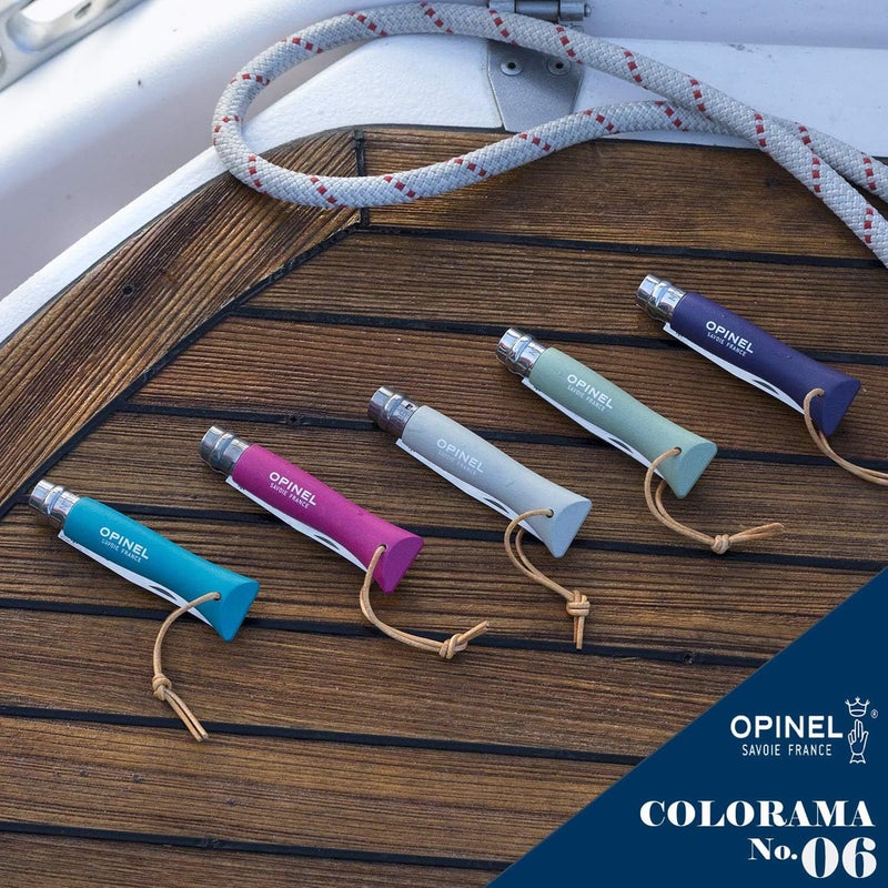 Opinel Colorama No.06 Folding Pocket Knife, Painted Wood Handles, Leather Lanyard (Strawberry) - Image 5