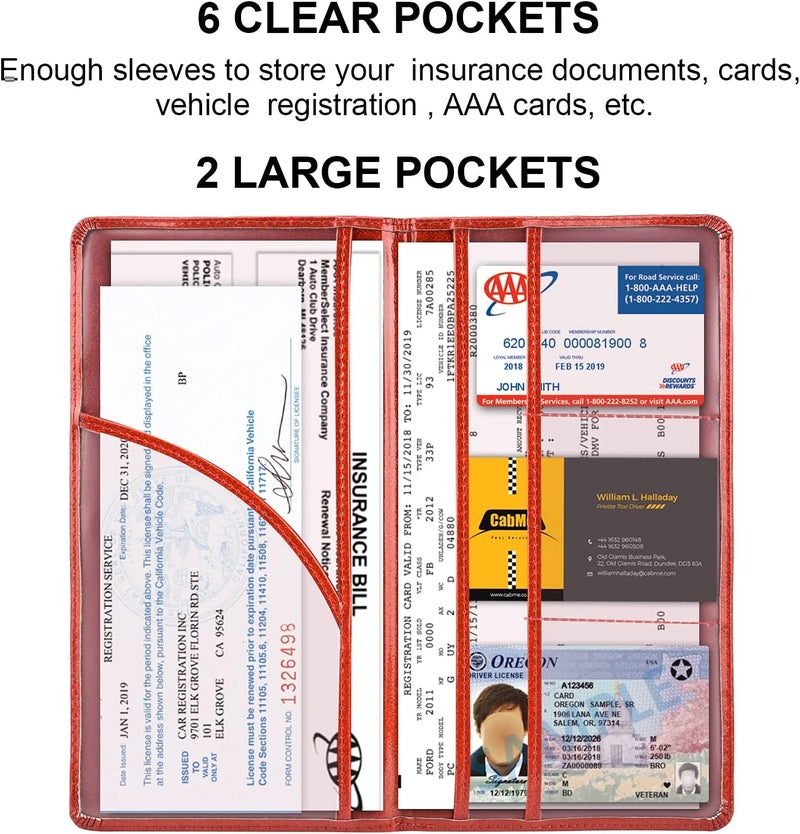 Cacturism Car Registration and Insurance Holder, Vehicle Glove Box Car Organizer Men Women Wallet Accessories Case with Magnetic Shut for Cards, Essential Document, Driver License, Bling Red - Image 2