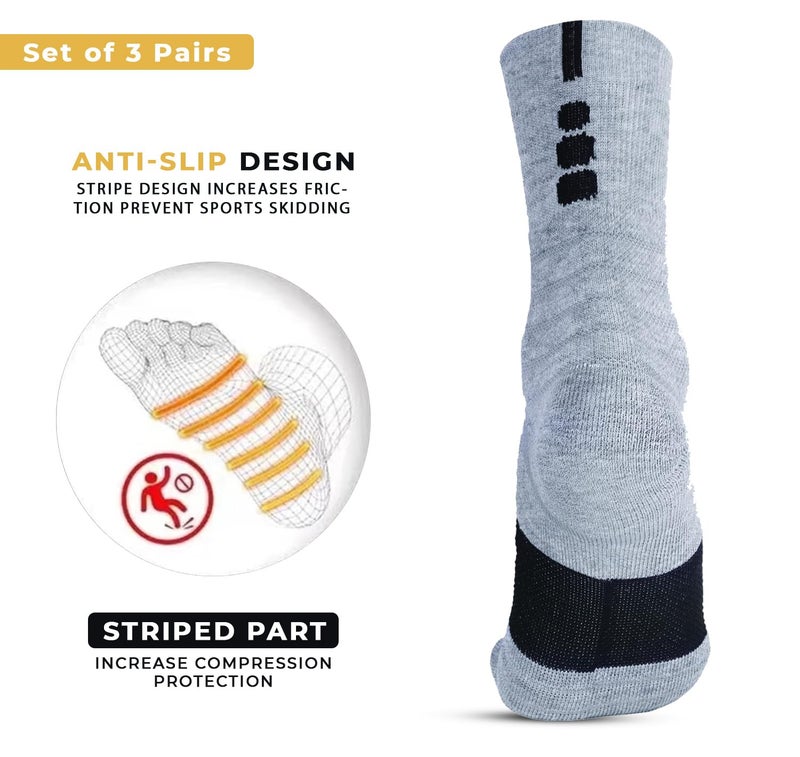 PANCA Sports Socks for Men Combo -3 Pairs Premium Cotton Soft Padded Shocks Made With Durable, Breathable, Cushioned Cotton, Anti Odour, Anti Sweat, Ideal Socks For Summer (White,Grey, Black) - Image 3