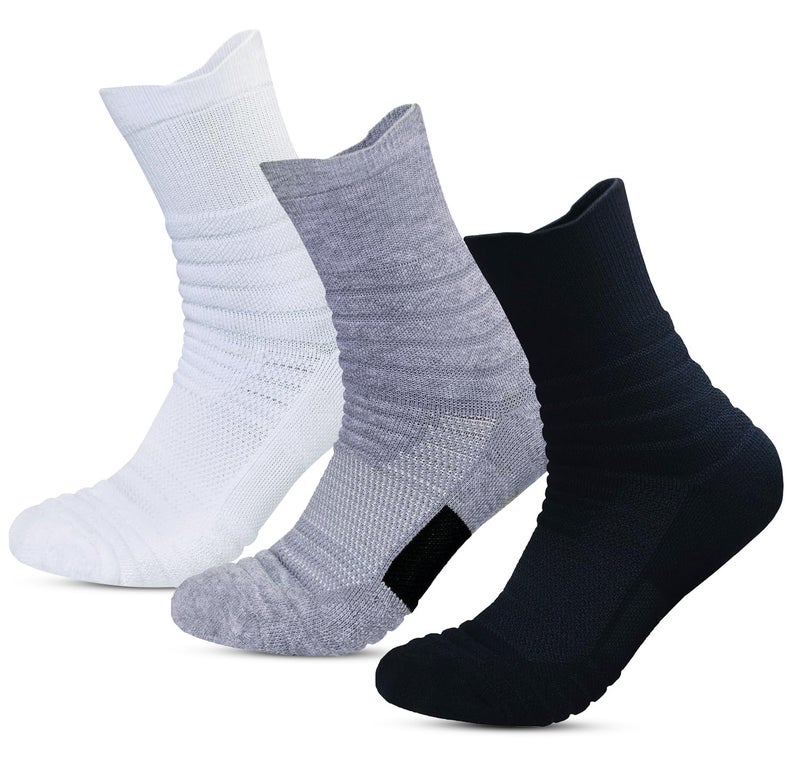 PANCA Sports Socks for Men Combo -3 Pairs Premium Cotton Soft Padded Shocks Made With Durable, Breathable, Cushioned Cotton, Anti Odour, Anti Sweat, Ideal Socks For Summer (White,Grey, Black) - Image 1