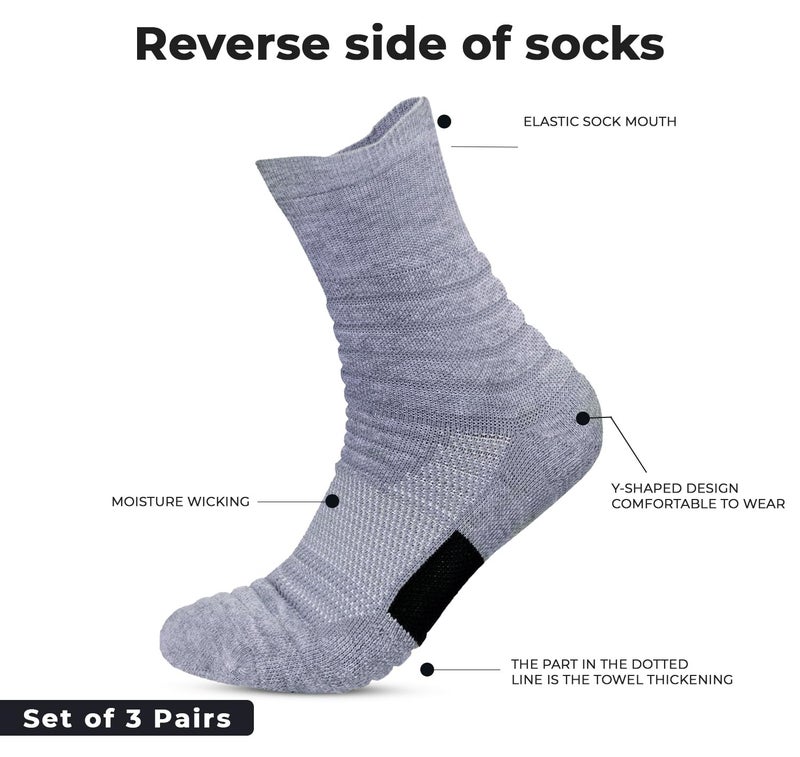 PANCA Sports Socks for Men Combo -3 Pairs Premium Cotton Soft Padded Shocks Made With Durable, Breathable, Cushioned Cotton, Anti Odour, Anti Sweat, Ideal Socks For Summer (White,Grey, Black) - Image 2