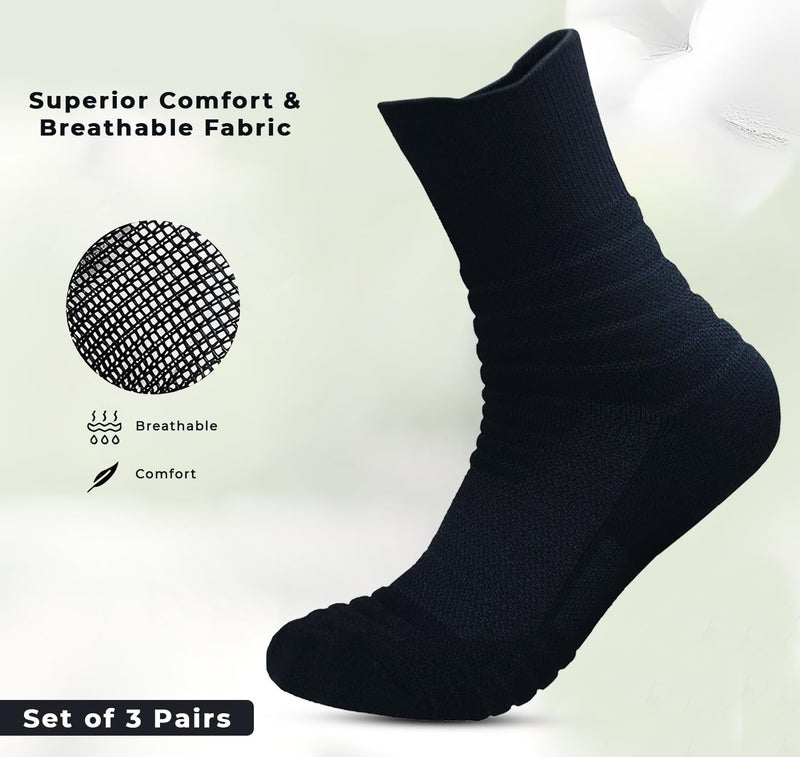 PANCA Sports Socks for Men Combo -3 Pairs Premium Cotton Soft Padded Shocks Made With Durable, Breathable, Cushioned Cotton, Anti Odour, Anti Sweat, Ideal Socks For Summer (White,Grey, Black) - Image 4