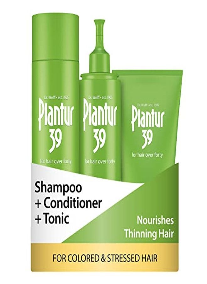 Plantur 39 Stressed Hair 3Step System PhytoCaffeine Shampoo, Conditioner, Tonic For Colored, Stressed Hair  - Image 1