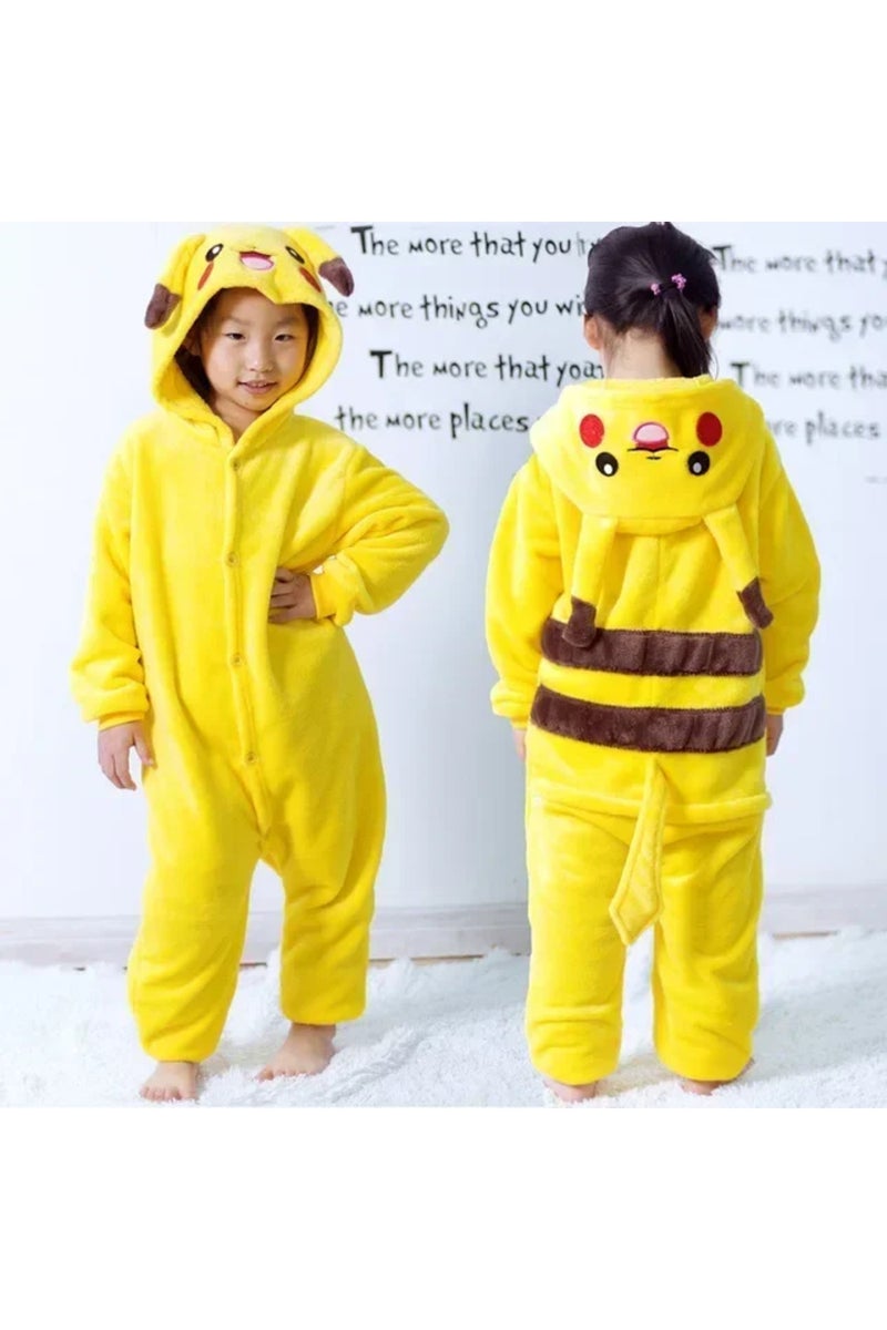 110 fit 98-108CM Pikachu Pokemon Pikachu Warm Flannel Homewear Kids Autumn&Winter Soft Onesie Cospla
