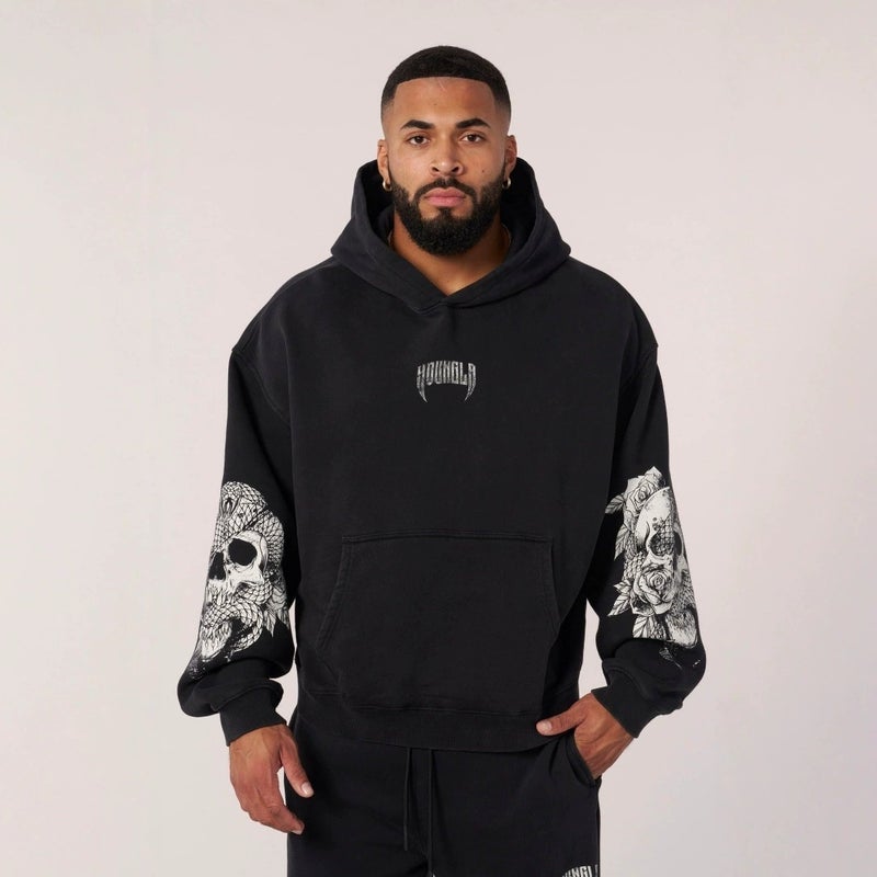 Generic YOUNGLA American Retro Fashion Brand Mens Hooded Sweater Autumn and Winter New Sports Fitness Running Training Hoodie Black