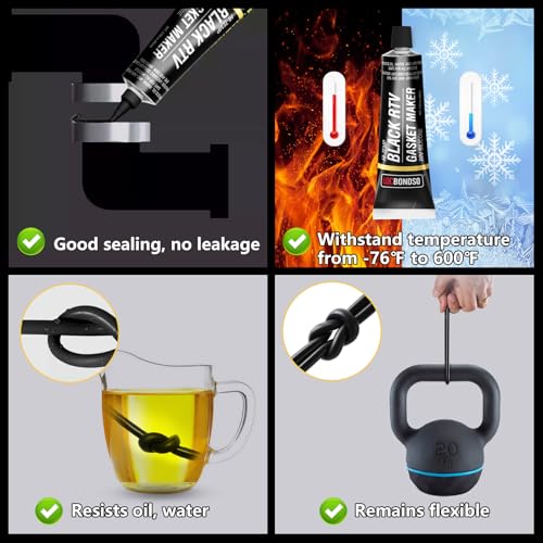 LOCBONDSO Black RTV Silicone Sealant, Silicone Gasket Maker, High Temp Up to 600F, Sensor Safe, Oil Resistance Flexible for Automotive, Engine, Gearboxes, 3 oz - Image 3