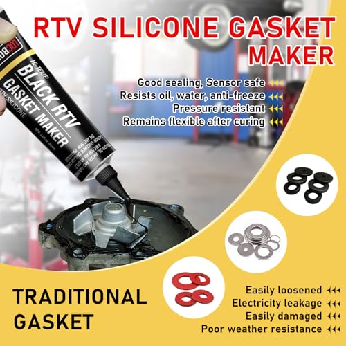 LOCBONDSO Black RTV Silicone Sealant, Silicone Gasket Maker, High Temp Up to 600F, Sensor Safe, Oil Resistance Flexible for Automotive, Engine, Gearboxes, 3 oz - Image 2