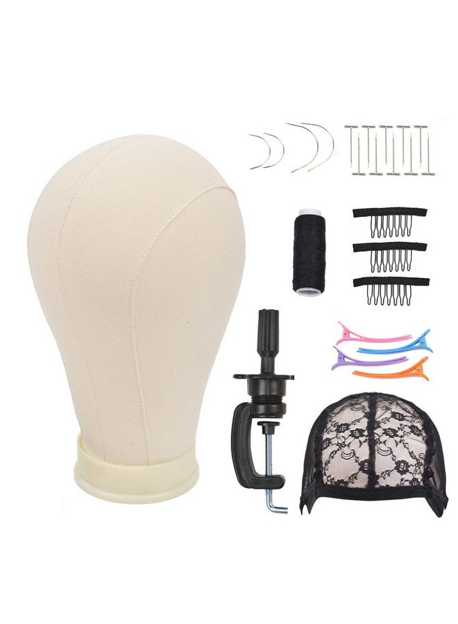 يتبيت مجموعة رأس كتلة قماشية مقاس 22 بوصة من YTBYT مع حامل على شكل فتحة C لصنع شعر مستعار وعرض نسج وتصفيف رأس مانيكان - Image 1