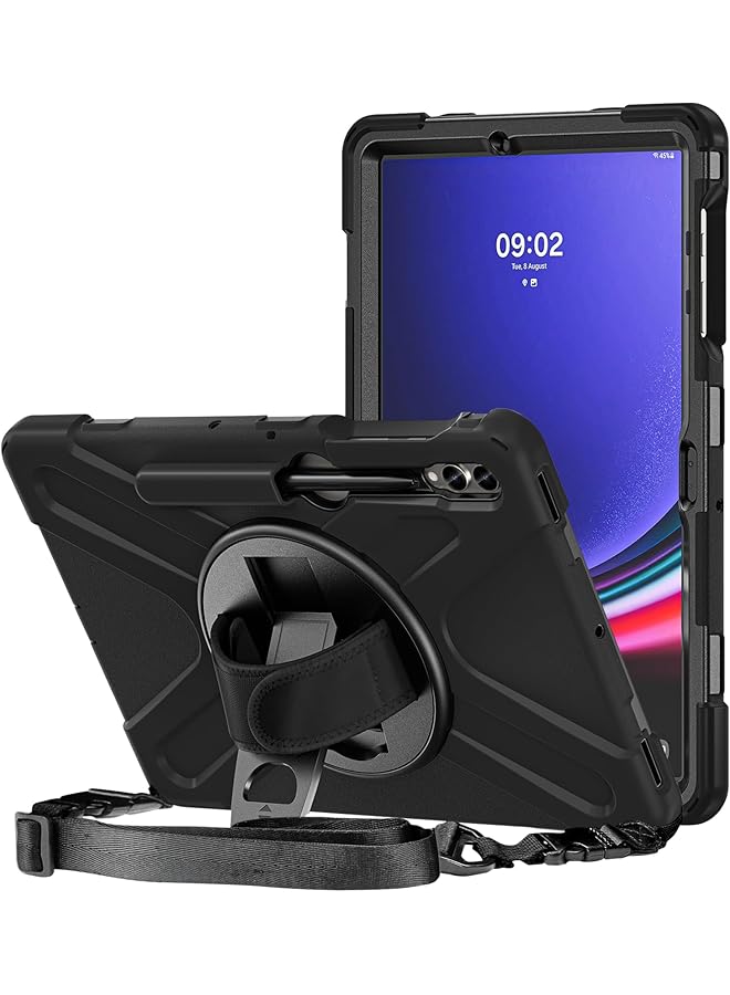 Procases Rugged Case For 12.4 Inch Galaxy Tab S10+ 2024 Tab S9 Plus 2023 S9 Fe+ S8 Plus 2022 S7 Fe 2021 S7 Plus 2020 With S Pen Holder Heavy Duty Shockproof Protective Cover With Hand Strap -Black - Image 1