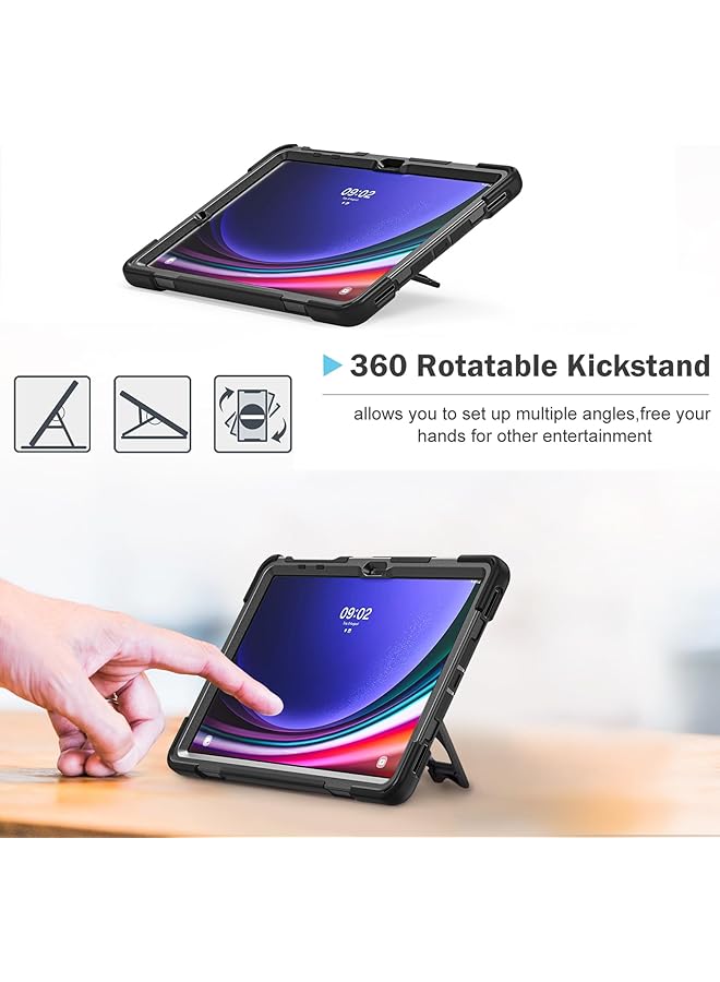 Procases Rugged Case For 12.4 Inch Galaxy Tab S10+ 2024 Tab S9 Plus 2023 S9 Fe+ S8 Plus 2022 S7 Fe 2021 S7 Plus 2020 With S Pen Holder Heavy Duty Shockproof Protective Cover With Hand Strap -Black - Image 4
