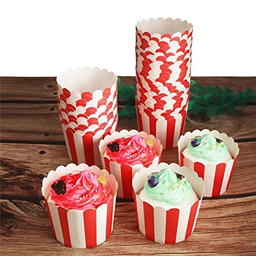 STARUBY 50-Pack Muffin Cups Baking Paper Cup Cupcake Muffins Liners Red and White Stripes Baking Cups, Bottom Dia 2.3 Inch - Image 5