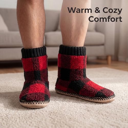 Cozylook Men's Boot Slippers Warm Fuzzy Slippers for Men Indoor Soft Sole Non Slip Size 8-9 - Image 4