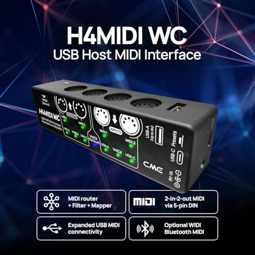 CME H4MIDI WC – Advanced USB Host MIDI Interface with Router, Filter, Mapper, Optional WIDI Bluetooth MIDI, Standalone 9V Power mode - Perfect for Guitarists and Producers - Image 2