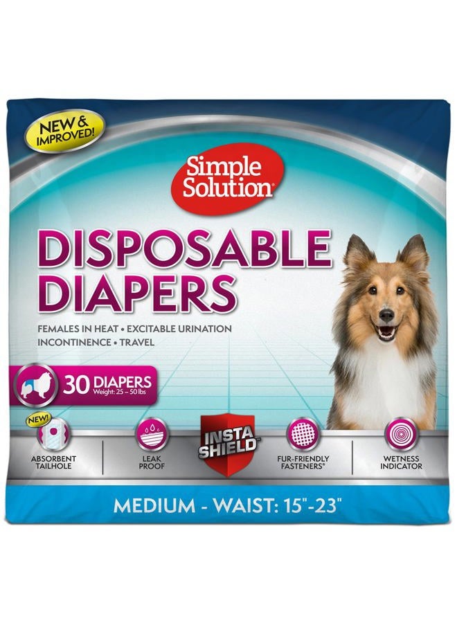 Simple Solution Disposable Dog Diapers for Female Dogs, True Fit, Absorbent, Leak Proof with Wetness Indicator, Puppy & Doggie Period Pad and Pee Diaper, For Medium Pets, 15-23 Inch Waist, 30 Count - Image 1