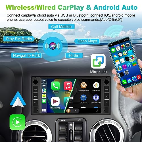 Podofo راديو سيارة بودوفو 2+64G لجيب رانجلر دودج شيفروليه رام 1500 مع أبل كار بلاي اللاسلكي، شاشة تعمل باللمس 7 بوصات مع واي فاي، نظام تحديد المواقع، راديو RDS/FM، بلوتوث + كاميرا خلفية وميكروفون - Image 2