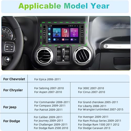 Podofo راديو سيارة بودوفو 2+64G لجيب رانجلر دودج شيفروليه رام 1500 مع أبل كار بلاي اللاسلكي، شاشة تعمل باللمس 7 بوصات مع واي فاي، نظام تحديد المواقع، راديو RDS/FM، بلوتوث + كاميرا خلفية وميكروفون - Image 3