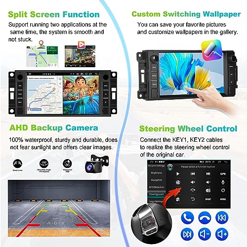 Podofo راديو سيارة بودوفو 2+64G لجيب رانجلر دودج شيفروليه رام 1500 مع أبل كار بلاي اللاسلكي، شاشة تعمل باللمس 7 بوصات مع واي فاي، نظام تحديد المواقع، راديو RDS/FM، بلوتوث + كاميرا خلفية وميكروفون - Image 5