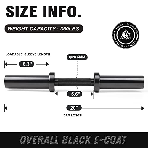 LIONSCOOL 16"/20” Loadable Dumbbells Pairs in Commercial Grade, Heavy Duty Olympic Dumbbell Bar/Handle for Strength Training, Compatible with 2’’ Standard Plates (Overall Black, 20 INCH) - Image 3