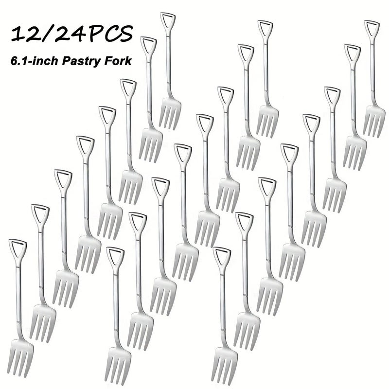 12 Pack Stainless Steel Fruit Cake Dessert Forks 6.1 Inch Creative Cutlery Dishwasher Safe for Home Restaurant Hotel Party Gift Coffee Bar Halloween Day of The Dead Christmas - Image 1