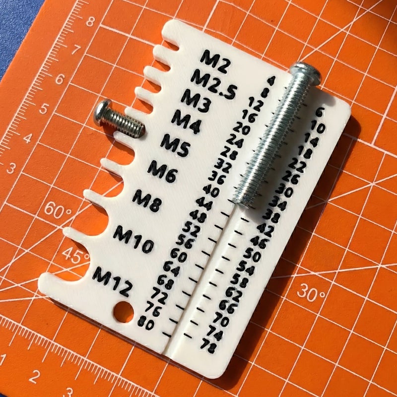 Metric Screw Measuring Tool And Bolt Size Gauge Orange Black M2 To M12 Diameter 4mm To 80mm Length 2 In 1 Portable Measurement Tool 1pc - Image 1