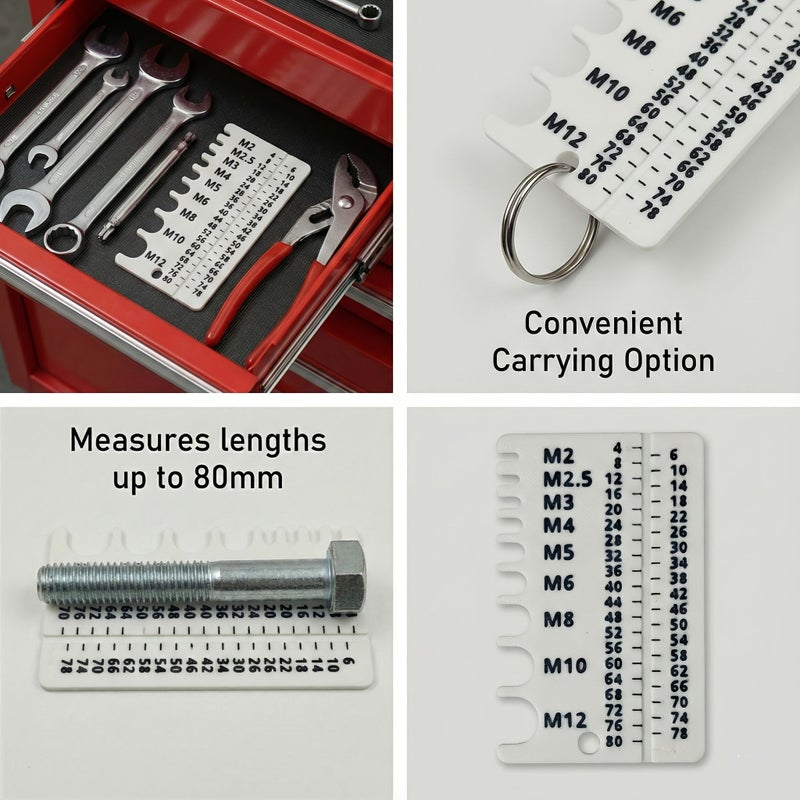 Metric Screw Measuring Tool And Bolt Size Gauge Orange Black M2 To M12 Diameter 4mm To 80mm Length 2 In 1 Portable Measurement Tool 1pc - Image 5