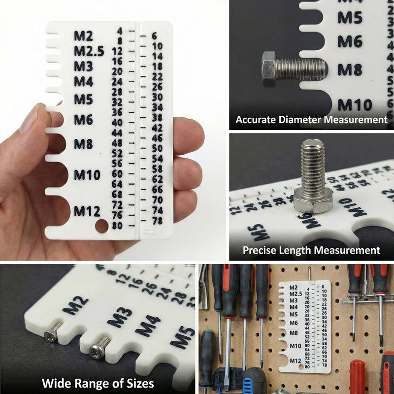 Metric Screw Measuring Tool And Bolt Size Gauge Orange Black M2 To M12 Diameter 4mm To 80mm Length 2 In 1 Portable Measurement Tool 1pc - Image 4