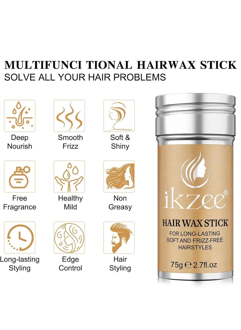 IKZEE - 75g Hair Wax Stick and Comb Set 3 PCS Edge Control Brush Hair Slick Stick Wax Stick for Hair Bristle Brush for Flyaways Teasing Brush for Hair Styling for Baby Hair & Flyaways & Edge Frizz Hair - Image 1