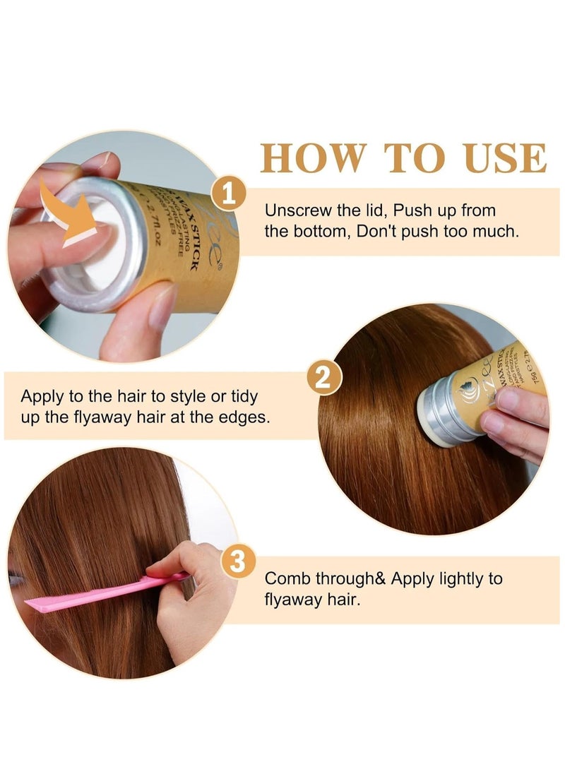 IKZEE - 75g Hair Wax Stick and Comb Set 3 PCS Edge Control Brush Hair Slick Stick Wax Stick for Hair Bristle Brush for Flyaways Teasing Brush for Hair Styling for Baby Hair & Flyaways & Edge Frizz Hair - Image 1