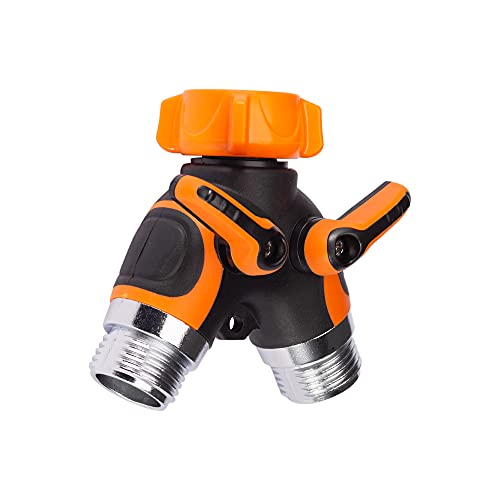 Giraffe Tools Garden Hose Splitter 2 Way Heavy Duty, 3/4" GHT Y Connector for Outdoor Faucet Spigot, Brass Fitting, Separate Shut Off Valve, Single Pack - Image 1