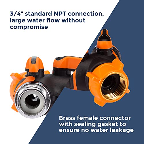 Giraffe Tools Garden Hose Splitter 2 Way Heavy Duty, 3/4" GHT Y Connector for Outdoor Faucet Spigot, Brass Fitting, Separate Shut Off Valve, Single Pack - Image 5