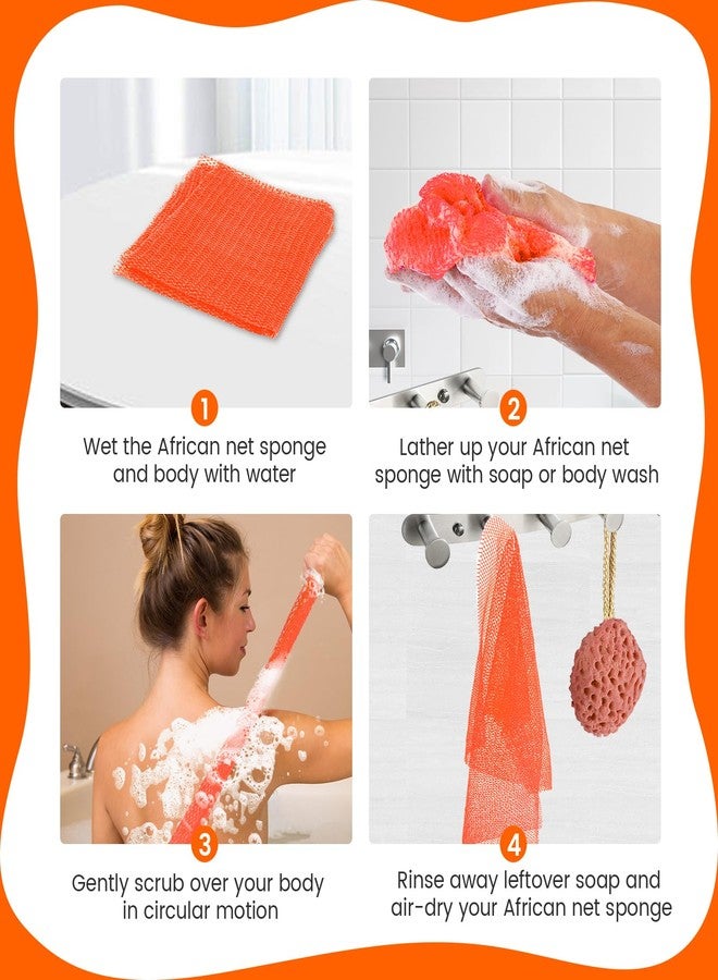 ZOCY African Net Sponge, Authentic Exfoliating Body Scrubber for Bath and Shower, Multiple Textures with Gentle Deep Exfoliating and Rich Lather for All Skins (Orange) - Image 5