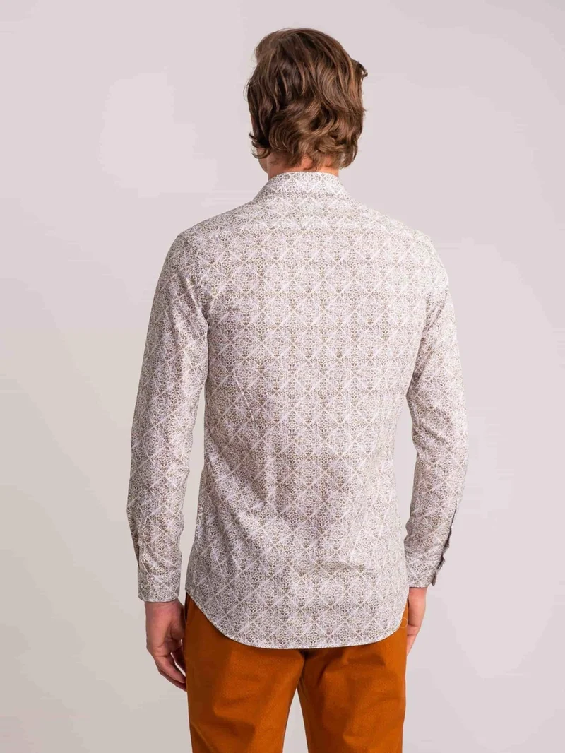 Dufy Green Men's Slim Fit Paul Collar Long Sleeve Shirt
