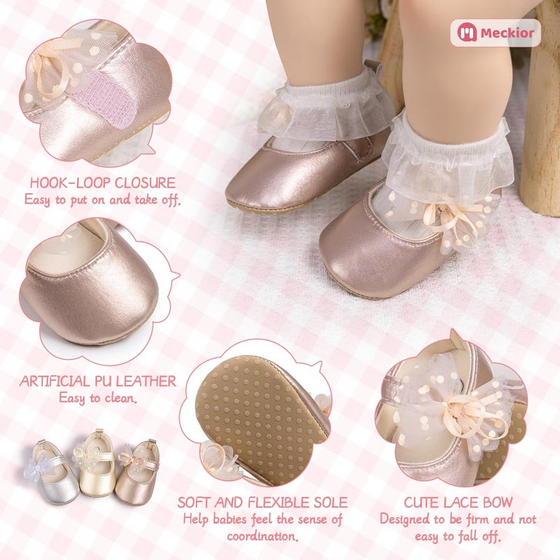 Meckior Infant Baby Girls Soft Sole Bowknot Princess Wedding Dress Mary Jane Flats Prewalker Newborn Light Baby Sneaker Shoes - Image 5