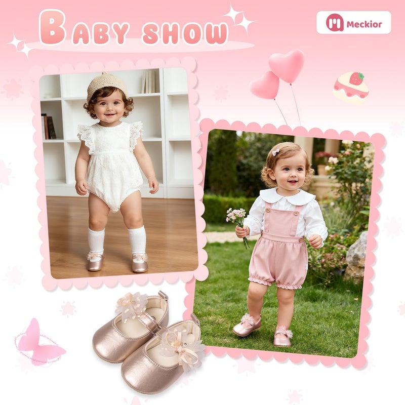 Meckior Infant Baby Girls Soft Sole Bowknot Princess Wedding Dress Mary Jane Flats Prewalker Newborn Light Baby Sneaker Shoes - Image 3