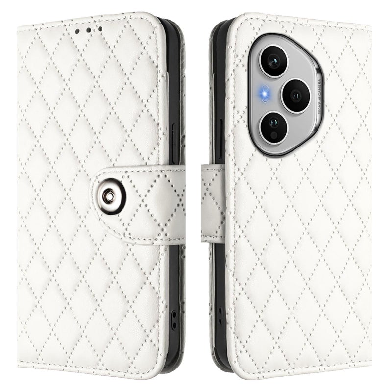 erorex For Honor 400 Pro 5G 160.8mm Global Rhombic Texture Flip Leather Phone Case with Lanyard(White) - Image 2